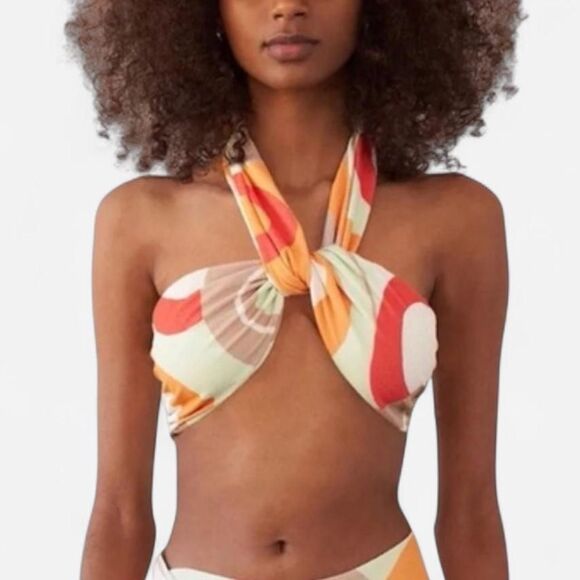 Revel Rey Simone Wrap Halter Bikini Top Coastal Cowgirl Resort Core M NEW - Picture 3 of 6